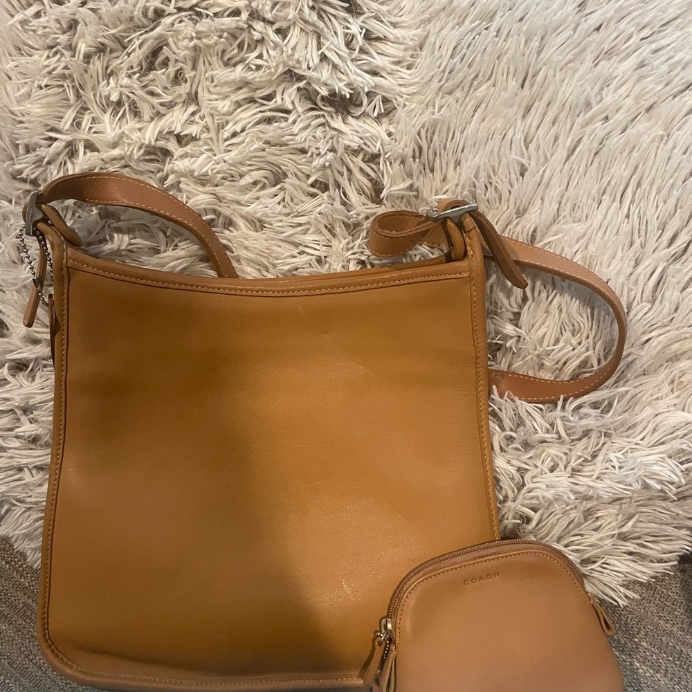 Coach Tan Leather Shoulder Bag with Pouch